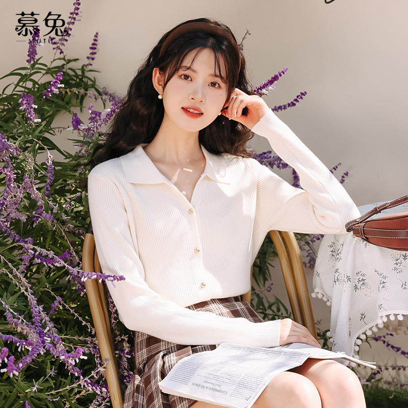Mutu Pháp polo Cổ Áo Len Dài Tay Nữ Mùa Xuân 2026 Phong Cách Mới Dệt Kim Cardigan Thời Trang Top