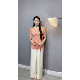 Gấm Tết cổ tàu ngọc bội trung hoa, thời trang nữ lụa Tết