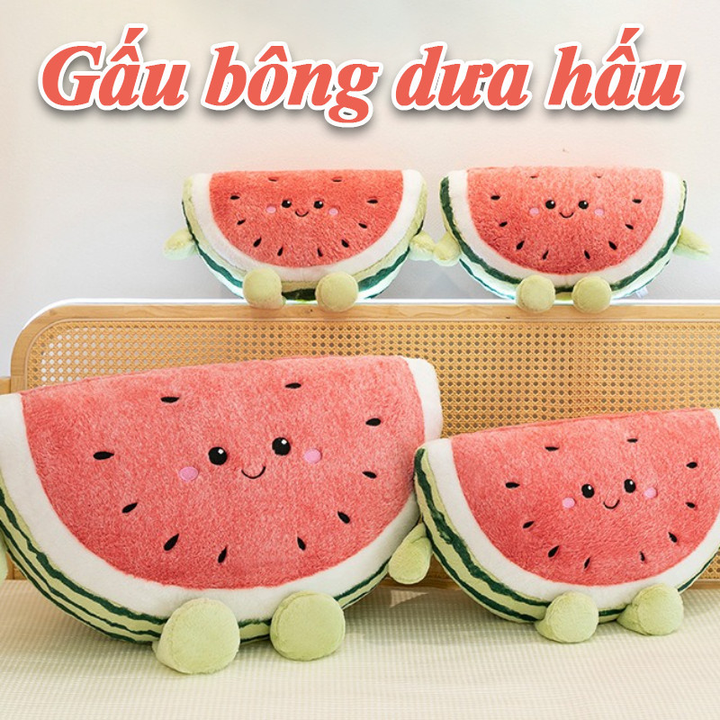 Gấu Bông Gối Ôm Dưa Hấu Dễ Thương, Gối Trái Cây Mặt Cười Mềm Mại, thú nhồi bông lông mịn cao cấp, làm quà tặng cho bé
