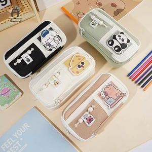 Túi đựng bút chì gấu trúc Màu xanh lá cây nhiều lớp Hộp đựng bút dung tích lớn Hộp đựng bút hoạt hình dễ thương Văn phòng phẩm Đồ dùng học tập Người sắp xếp quà tặng Mới