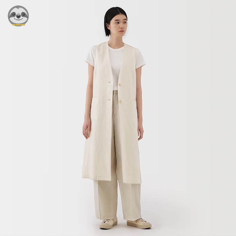 Áo vest denim cổ chữ V phong cách Nhật Bản Muji - Áo cardigan không tay