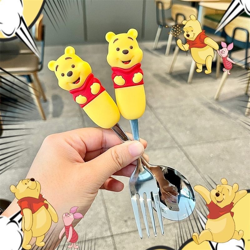 Dâu Winnie the Pooh Thìa Nĩa Inox Ngoại Hình Học Sinh Bộ Đồ Ăn Chống Sốc Trẻ Em Muỗng Nĩa Gói 25.9.12