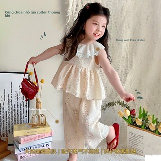 Bộ bé gái mùa hè không tay công chúa - Áo sát nách ren phối váy quần lửng 2 món dễ thương