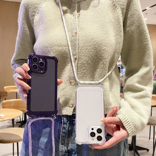 Ốp lưng iPhone trong suốt 4 góc túi khí chống sốc, kèm dây đeo chéo cao cấp cho iPhone 11 12 13 14 15 16 17 Pro Max
