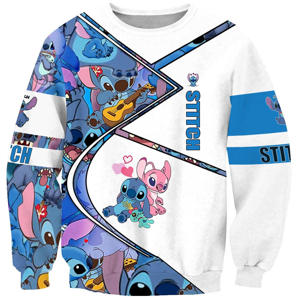 Nam áo chui đầu hình Stitch 3D dài tay, phù hợp hoạt động giải trí ngoài trời