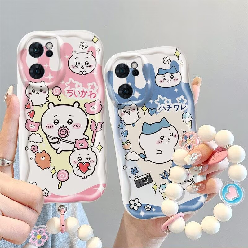 Ốp Lưng Usagi Chiikawa Dễ Thương Cho Samsung A15 A14 A13 A12 A16 A56 A36 A26 A24 A33 A34 A54 A53 A05 A05S Vỏ Điện Thoại Silicon Mềm Vồng Cạnh Ngọc Trai Dây Xích Chống Sốc TPU Thời Trang