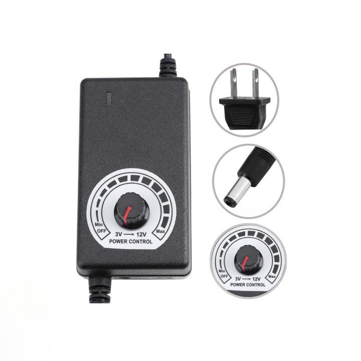 【COD】Bộ nguồn adapter 3-12V 2A có núm vặn điều chỉnh và đèn báo, tương thích với đèn LED, quạt và máy phun sương mini