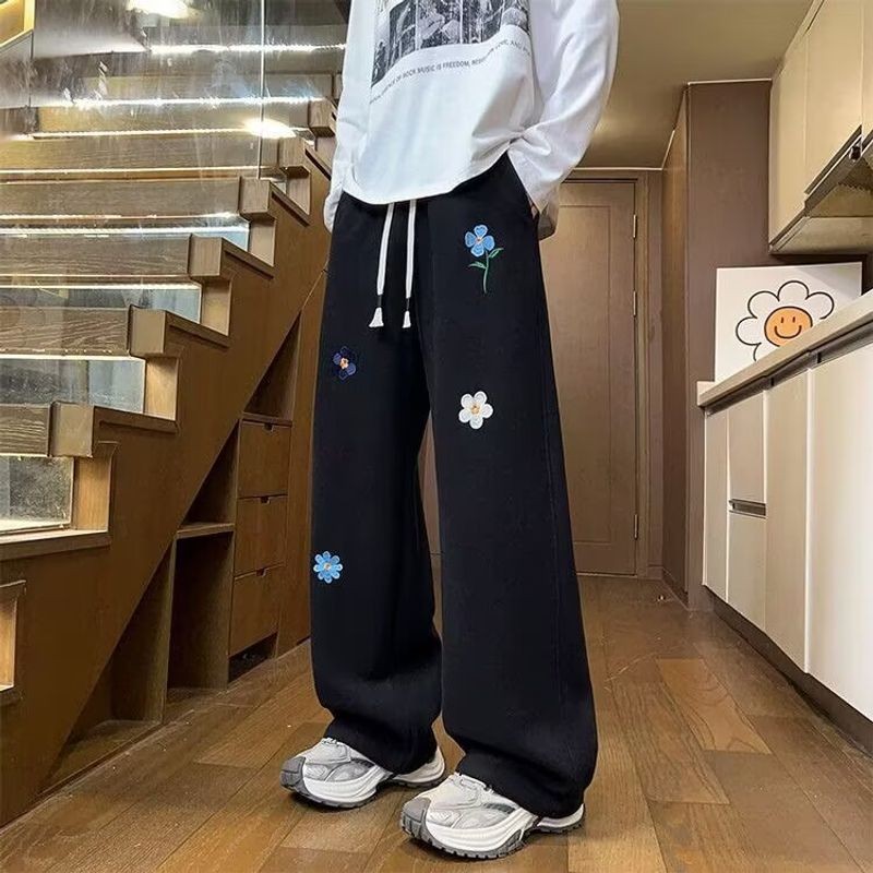 VG Quần Jean Unisex Thêu Họa Tiết 3D Phong Cách Retro Hàng Ngày