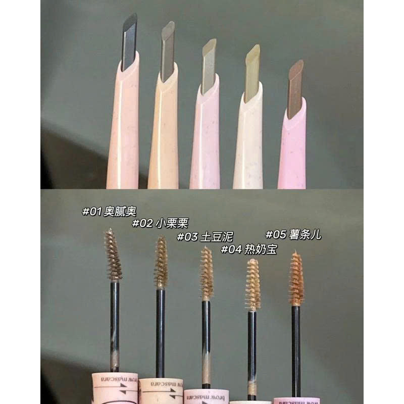 Chì kẻ mày mascara FLORTTE kẻ lông mày 2 đầu tiện dụng hình meow chống nước bám màu lâu trôi