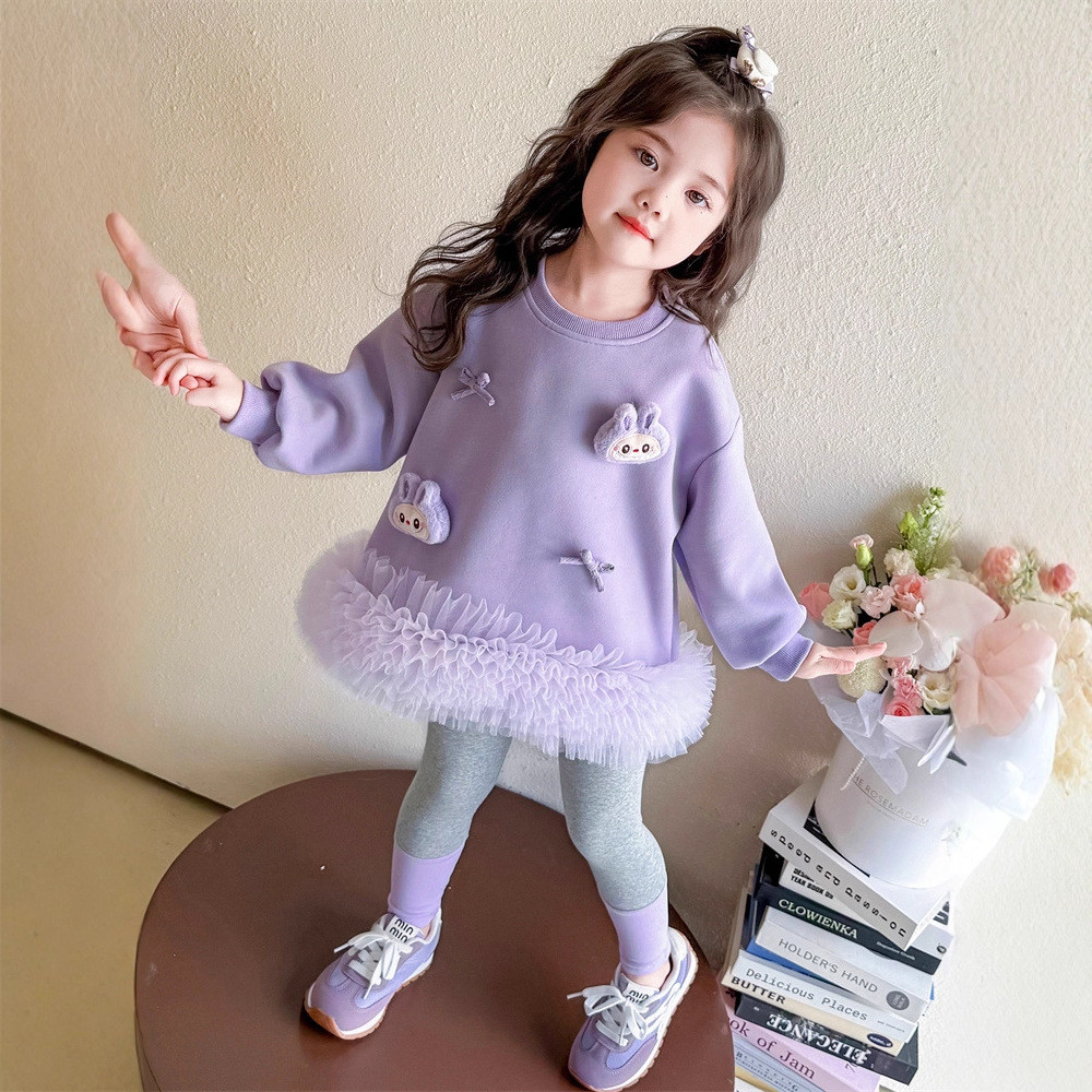 ​Bộ đồ váy ren bé gái Phong cách mùa xuân thu Ba chiều Trang trí Bộ đồ hai mảnh Kích thước 90-140​ ZOAZ