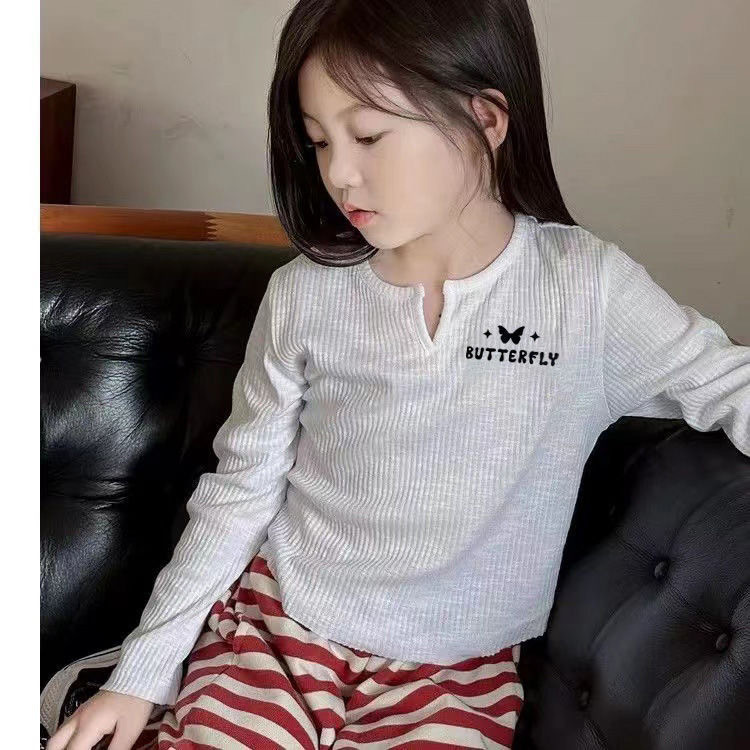 ​Áo thun dài tay cho bé gái Pit Strip Áo sơ mi đáy in hình bướm cỡ 80-160​ DJ28