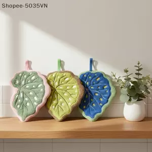 {AKIN} Khăn tay lá Khăn treo mềm thấm hút cho nhà bếp Phòng tắm Ẩm Wiing Qui Dry Microfiber {a}