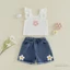 1-5 Tuổi Trẻ Em Bé Gái Bộ 2psc Hoa Thêu Camisoles Với Quần Short Denim Quần Áo Mùa Hè