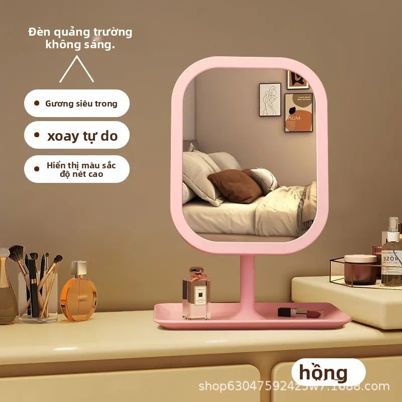Gương trang điểm để bàn có đèn LED - Gương Mini nhỏ gọn phong cách Hàn Quốc cho phòng ngủ học sinh
