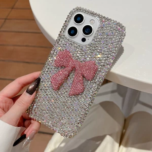 DIY Full Diamond Bow Thích hợp cho Ốp điện thoại Apple 17PROMAX Vỏ điện thoại kim cương giả sang trọng 17AIR / 17pro