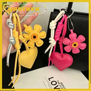 Móc khóa trái tim hướng dương GUSTAVA, Vòng chìa khóa Mặt dây chuyền túi da thủ công, Dây dệt phong cách mùa hè tươi mát Móc khóa treo Phụ kiện trang trí túi xách