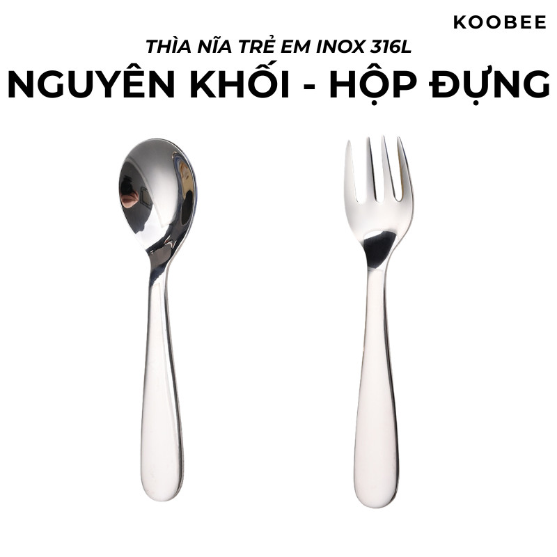 Bộ Thìa Nĩa Trẻ Em Inox 316L Kèm Hộp Đựng – Muỗng Nĩa Ăn Dặm Nguyên Khối An Toàn Cho Bé | 398