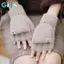 GHX Thu Đông Găng Tay Ấm Áp Flip Cover Ngón Găng Tay Mềm Mại Cô Gái Hoạt Hình Dễ Thương Nửa Ngón Dệt Kim Nhung Học Sinh Găng Tay VN