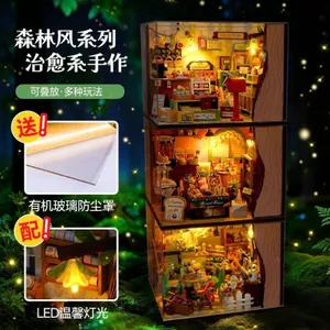 diy Handmade Cabin Lắp ráp Mô hình thu nhỏ có thể xếp chồng lên nhau có đèn Chống bụi Quà tặng sinh nhật cho bé gái 0616