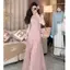 Sương mù màu hồng Phong cách mới Xuân hè Phong cách Pháp Sang trọng Nghệ thuật Sinh viên Lãng mạn Sling Váy dài Bộ đồ
