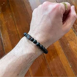 [Ktp] Vòng đeo tay hạt đá nham thạch mã não đen 8mm có thể điều chỉnh đàn hồi cho nam trang sức quyến rũ