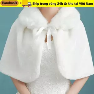 BAMBOOB Sang Trọng Quấn Giả Lông Trắng Cô Dâu Quấn Áo Mềm Phụ Kiện Cưới Áo Cưới Lông Khăn Choàng