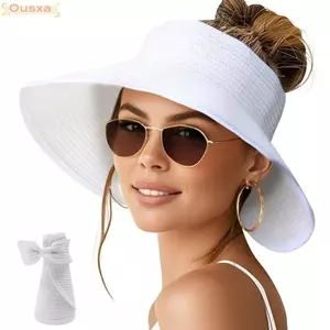 Mũ chống nắng nữ OUSXA, Mũ che nắng mở phong cách Bohemian, Mũ rơm chống tia cực tím có thể gập lại vành rộng cho mùa hè