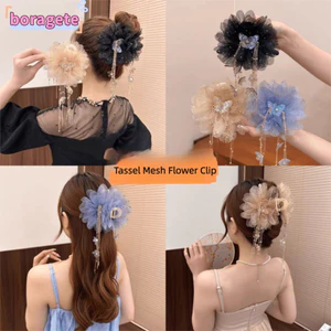Kẹp Tóc Hoa BORAGETE, Tua Rua Hoa Sen Kẹp, Chất Liệu Lưới Sang Trọng Kim Sa Lấp Lánh Nhựa Vuốt Tóc Phụ Kiện Tóc