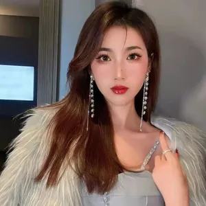 Phong Cách Ánh Sáng Sang Trọng Cao Cấp Tính Khí Full Kim Cương Tua Rua Bông Tai Nữ Thời Trang Mặt Mỏng Dài Bông Tai 6.17