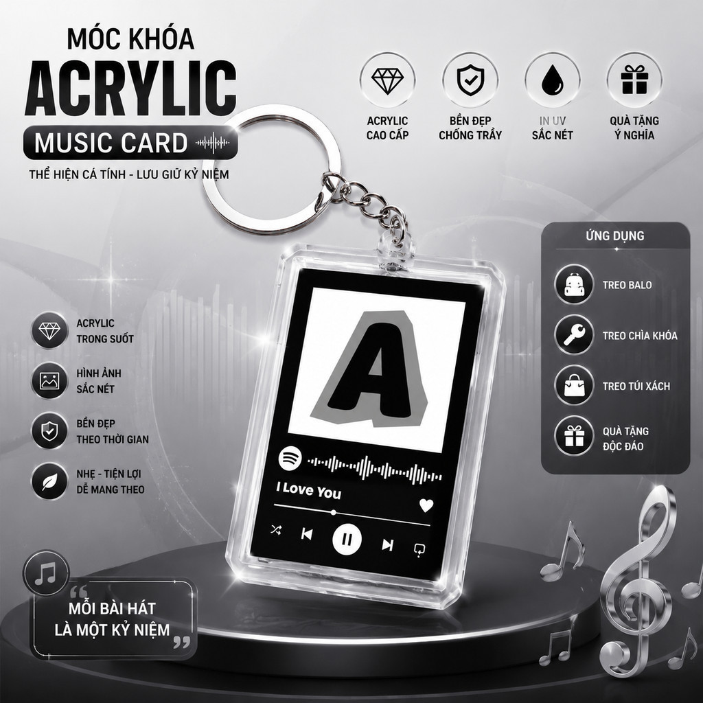 Móc khóa acrylic đen trắng mẫu chữ cái tùy chỉnh 2-V2 màu đen