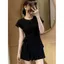 Phong cách mới mùa hè phong cách Hàn Quốc Áo thun ngắn tay lười biếng thường ngày xếp li hàng đầu Bộ đồ hai mảnh