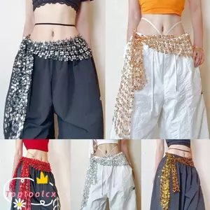 Thắt lưng khiêu vũ TOPTOOLCX, Khăn quàng thắt lưng thiết kế tua rua Sequin sáng bóng, Phong cách Hip-hop hợp thời trang Dây thắt lưng có thể điều chỉnh Lễ hội Mặc phụ kiện biểu diễn khiêu vũ