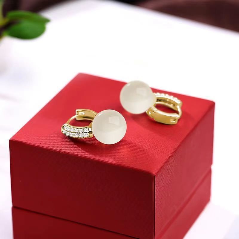 Bông tai hạt tròn Chalcedony tự nhiên thời trang và thanh lịch