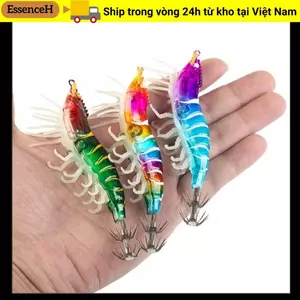 ESSENCEH Mực Jig, Webfoot Ngang Mồi Chìm Chậm, Tôm Gỗ Dạ Quang Tôm 80mm 7g Câu Cá Biển Calamar Nhân Tạo