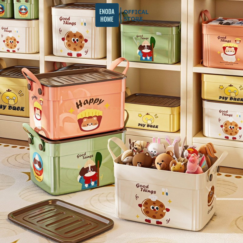 Hộp Nhựa Đựng Đồ Chơi Đa Năng Có Nắp ENODA HOME, Thùng Đựng Quần Áo, Đồ Chơi Decor Màu Sắc Dễ Thương Q310