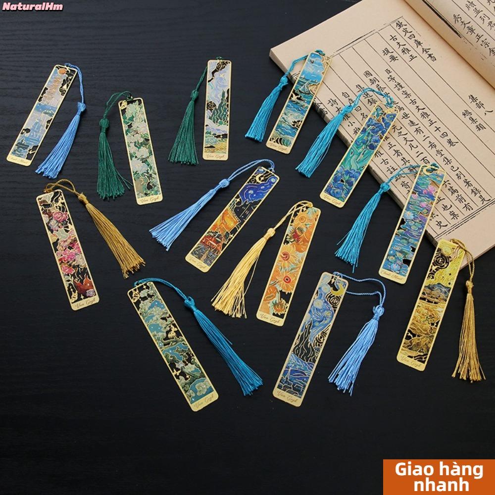 [Hàng về] Dấu trang tự nhiên, Dấu hiệu sách tinh tế phong cách vẽ tranh sơn dầu, Hình chữ nhật rỗng Phong cảnh kim loại hình chữ nhật Dụng cụ đọc sách hoa Đồ dùng học tập