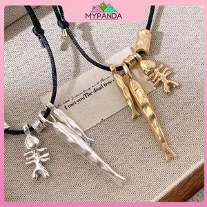 MYPANDA Thời Trang Thu Đông Mới Kim Loại Xương Cá Mặt Dây Chuyền Nelaces Dành Cho Nữ Dây Sáp Có Thể Điều Chỉnh Dài Dây Xích Áo Len.