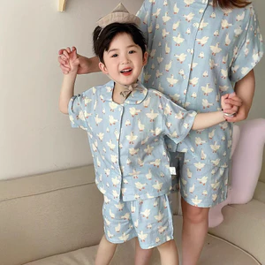 Bộ Đồ Ngủ Trẻ Em Mùa Hè Quần Short Tay Ngắn Bộ Bé Trai Bé Gái Gạc Mỏng Phong Cách Homewear Bé Bộ Đồ Ngủ