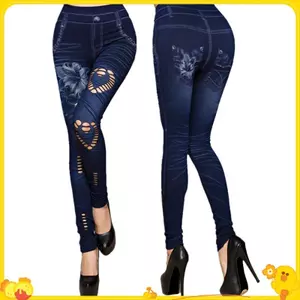 Phụ Nữ Gợi Cảm Giả Denim Jean Slim Fit Quần Legging Quần Quần Co Giãn Quần Legging