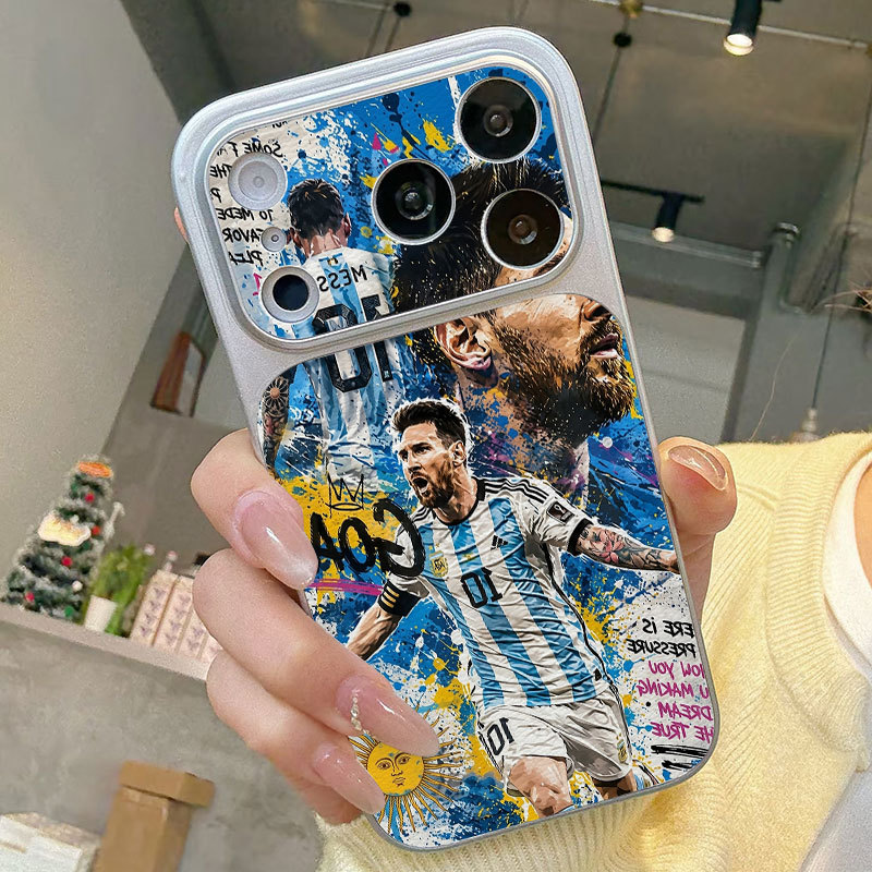 Ốp lưng iPhone Họa tiết da mạ phong cách Argentina số 10 họa tiết Messi iPhone 17 16 15 14 13 12 11 Pro Max Plus Max