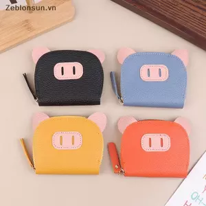 # HB # Da PU Nữ Ánh Sáng Sinh Viên Hoạt Hình Hình Hình Chú Heo Dễ Thương Dây Kéo Thẻ Nhiều Thẻ Bộ Kẹp Piup Mềm Ví Đựng Tiền Xu Túi Đựng Tai Nghe Mini.