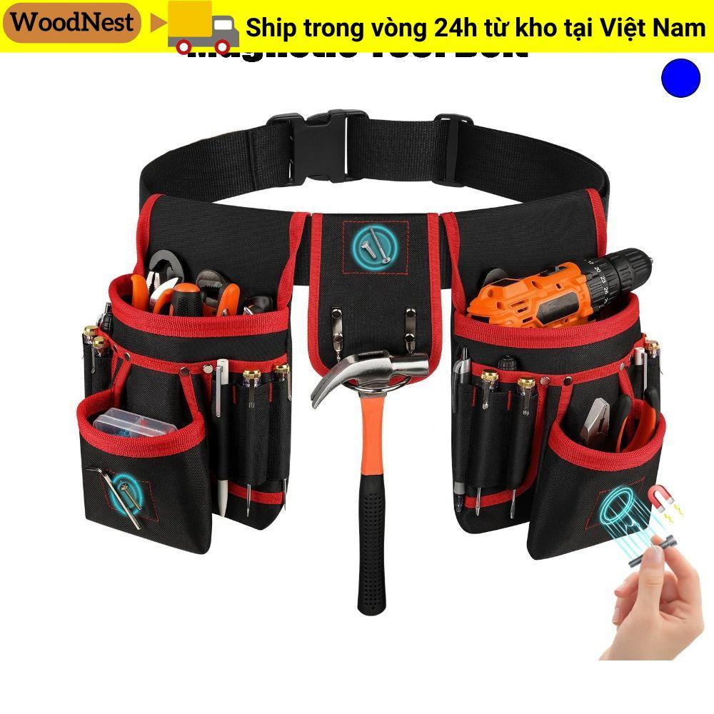 Dây đai dụng cụ từ tính WOODNEST, Túi đựng dụng cụ vải 26 túi, Túi nam châm có thể điều chỉnh cấp công nghiệp hạng nặng chuyên nghiệp Xây dựng