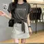 Áo thun buộc dây màu cam mùa hè phong cách Hàn Quốc in chữ dáng rộng ngắn hẹp