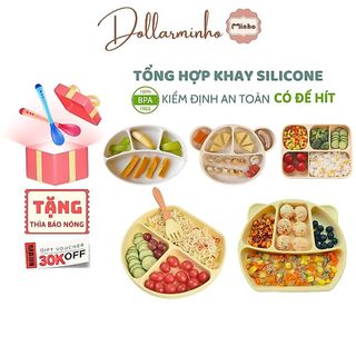 (TẶNG Nắp) Tổng Hợp Khay ăn dặm silicone tai gấu đế chống trượt loại 4 ngăn 5 ngăn 3 ngăn silicone BPA FREE -Không hộp