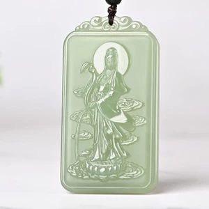 Mặt dây chuyền Guanyin ngọc trắng xanh dành cho nam Thương hiệu ngọc bích phong cách hàng ngày