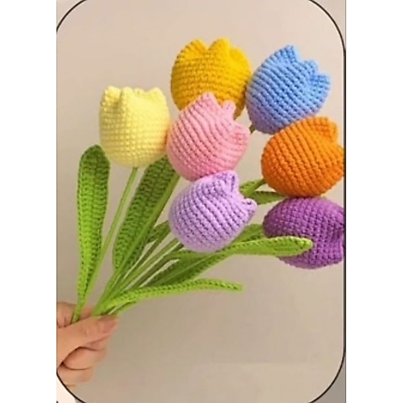 Hoa Tulip Len, Bó Hoa Tulip Tròn , Bó Hoa Tốt Nghiệp, Hoa Tulip Len Handmade
