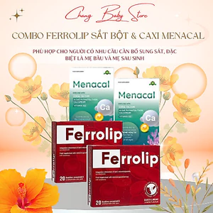 Sắt Sinh Học Ferrolip - Canxi EU tảo biển Menacal combo 4 hộp (2 hộp sắt - 2 hộp canxi) - tặng 1 hộp của tích điểm 4 hộp