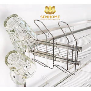 Giá inox treo 6 ly cốc Senhome có kèm móc treo lên kệ tiện lợi