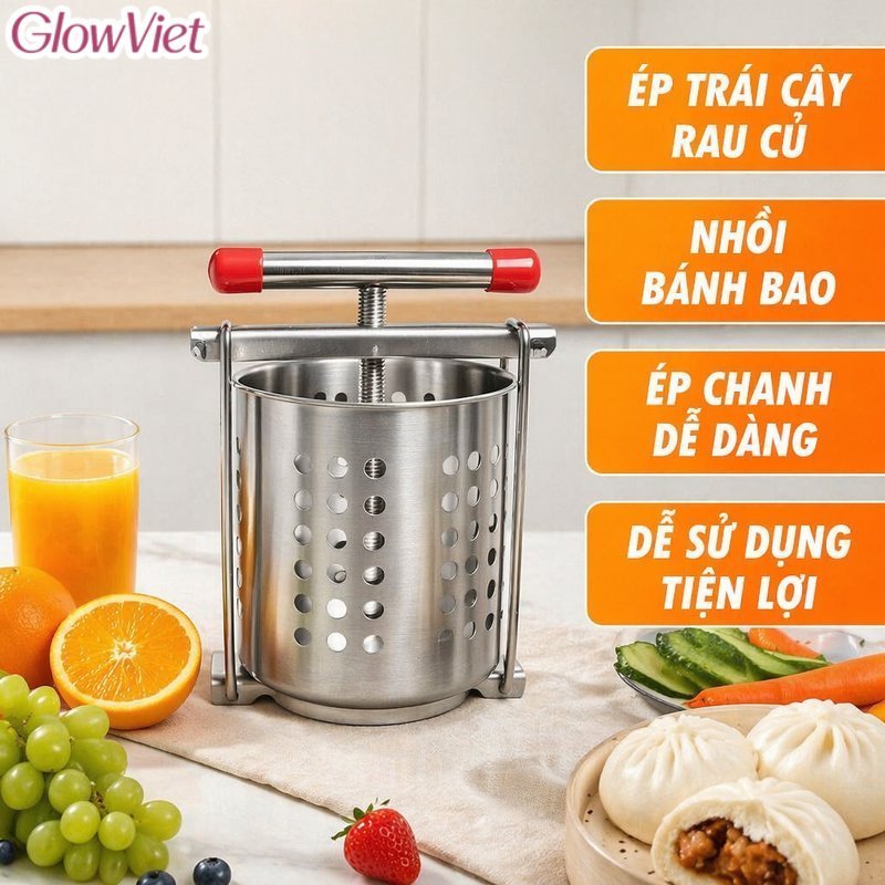 Dụng Cụ Vắt Ráo Nước Đa Năng Inox 430 Ép Rau Củ Quả Ép Chanh Kèm 2 Lưới Lọc Cho Bếp