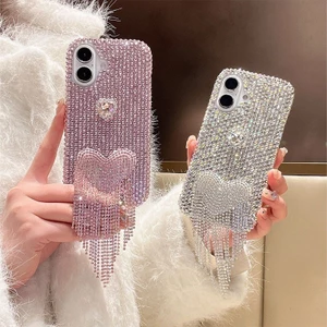 Thích hợp cho iPhone17 Vỏ điện thoại hình trái tim đá quý kim cương giả Bán buôn Thích hợp cho Apple 16 Love Shining